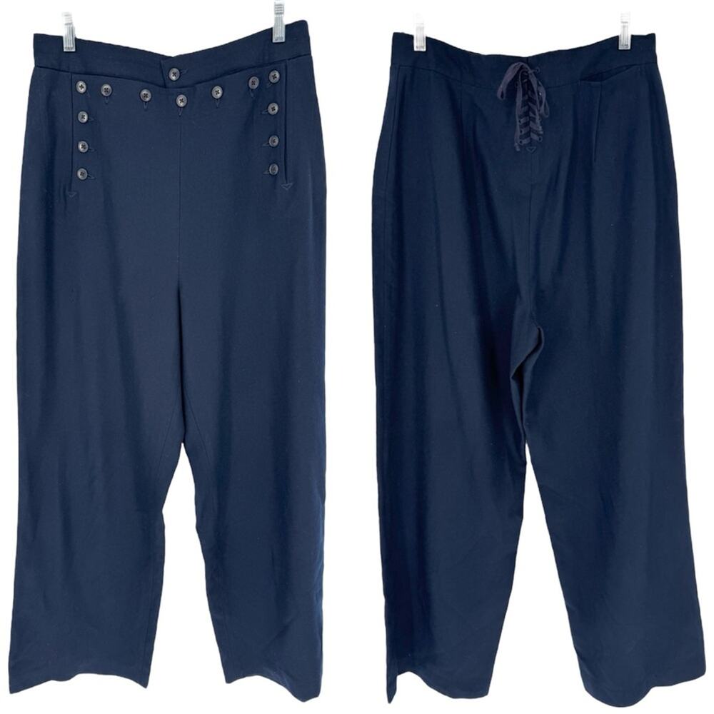 Vintage Retro 90’s Banana Republic Wool Sailor Button Wide‎ Leg Pants Navy Sz 14